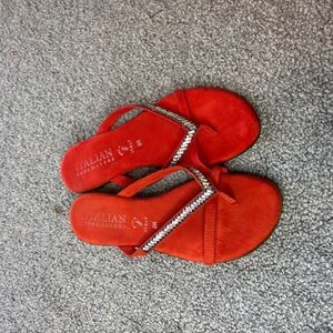 Italian Shoemakers Ansley Red Rhinestone Embellished Thong Sandals Womens 8